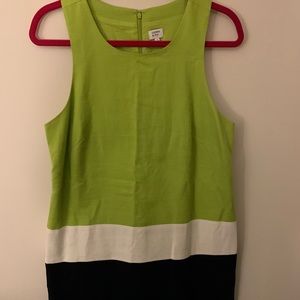 Green, white and navy blue dress